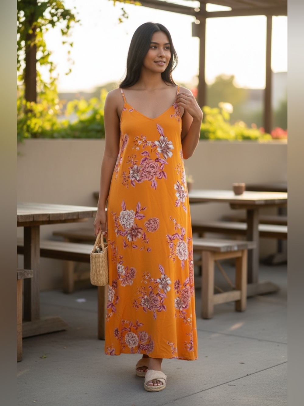 Vince Camuto Summer Heat  Rio Gardens Printed Dress Sunset Orange New